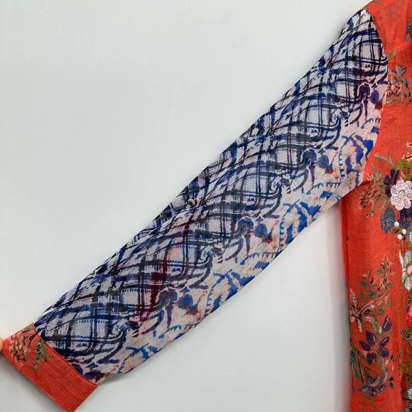 Vincente Tunic Top Shirt Blouse Size Small Embroidered Sheer Button Up Boho - Picture 8 of 16